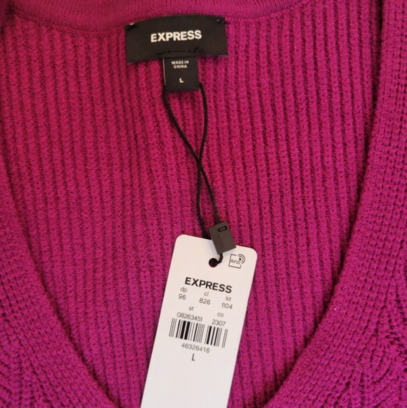 NWT Express Dark Pink V Neck Sweater Size Large - Picture 3 of 5